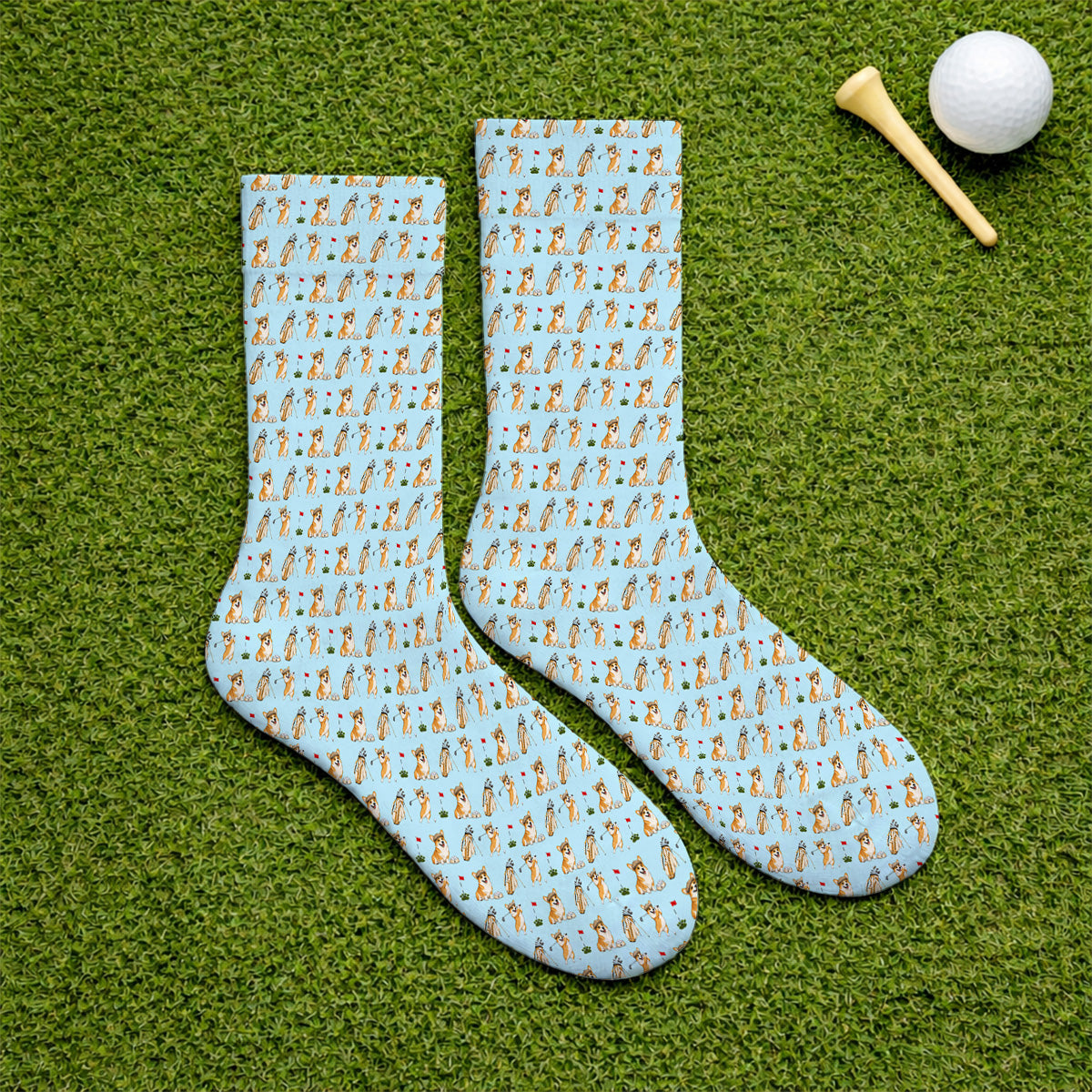 Funny Corgi Golf Sock, Corgi Pattern Golf Socks, Dog Lover Golf Gift
