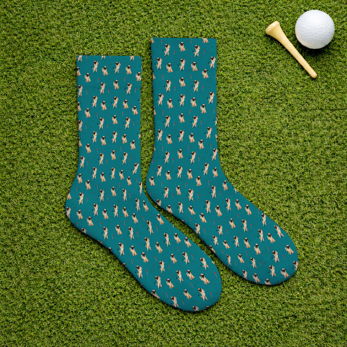 Pug Pattern Golf Socks, Funny Pug Golf Sock, Crazy Golf Gift For Golfer