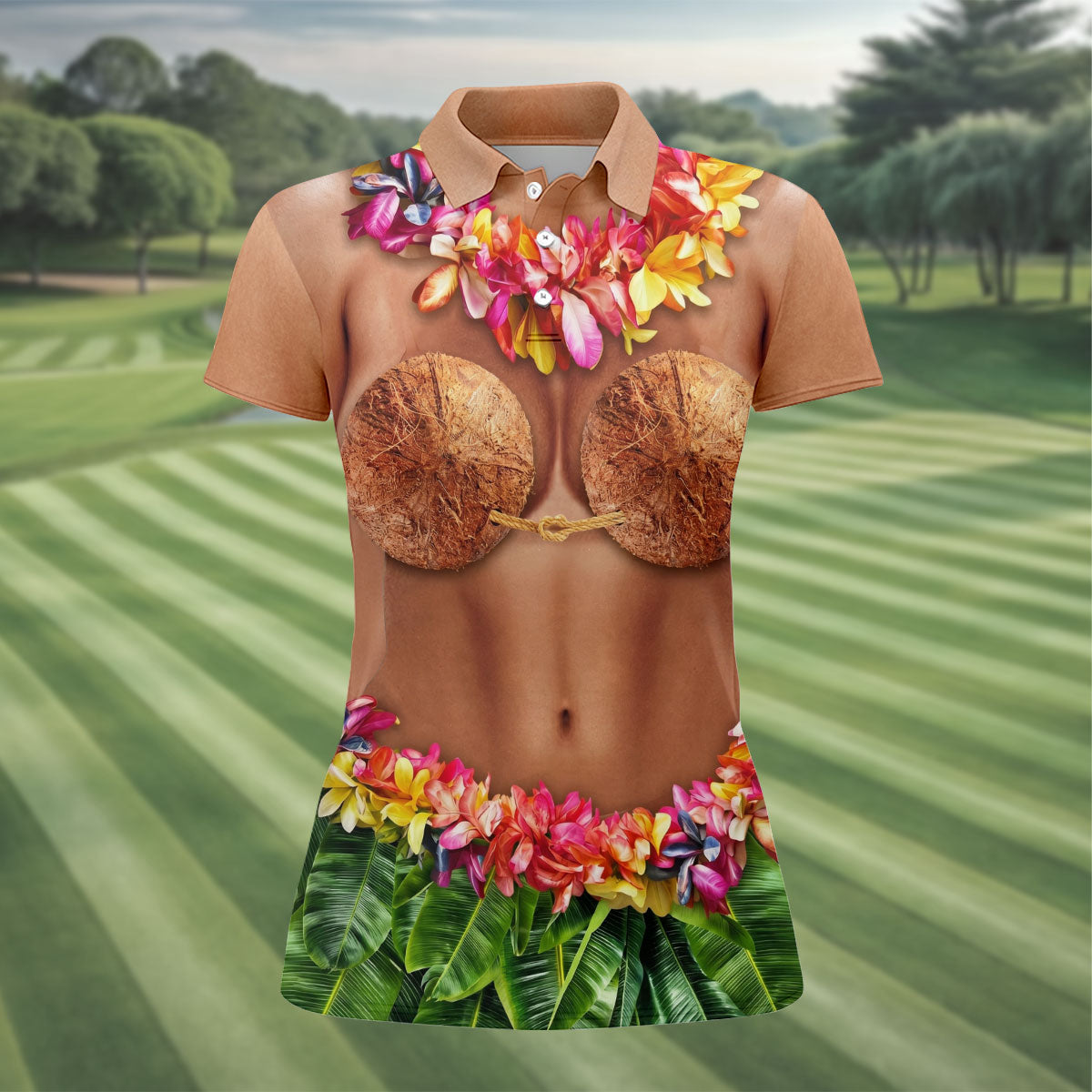 Tropical Theme Party Hawaiian Golf Shirt, Fun Women's Golf Shirts, Ladies Golf Polos