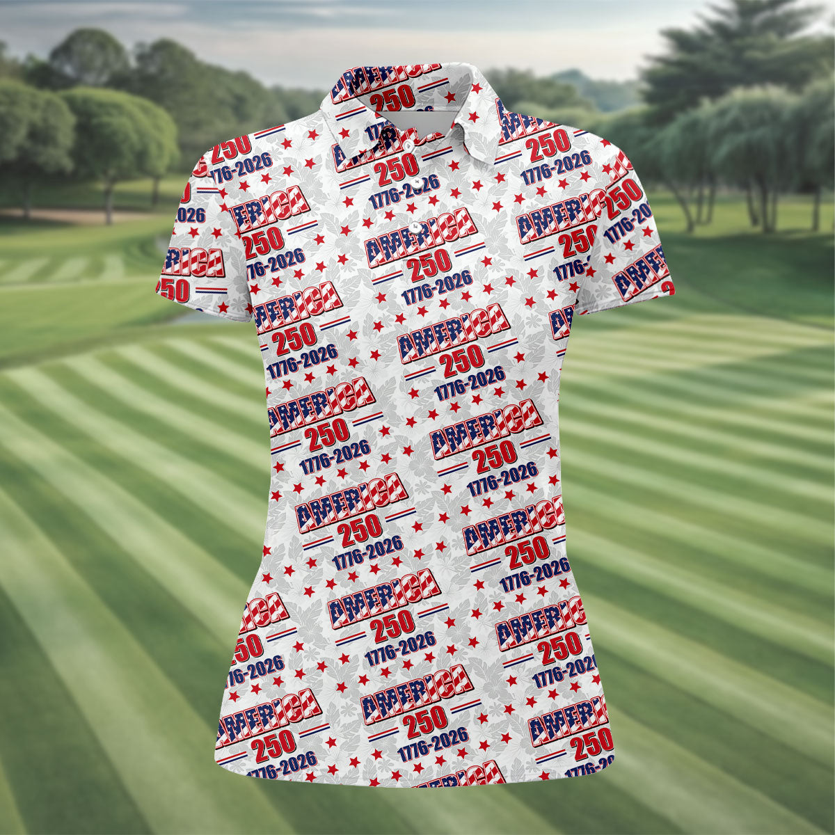 America 250 Tropical Floral 4th Of July Golf Shirt, Patriotic Golf Shirt, Golf Shirt For Women