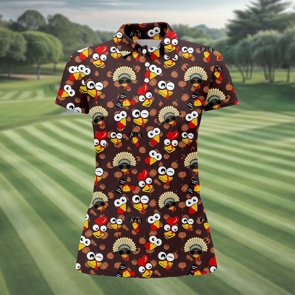 Thanksgiving Polo Golf Shirt For Women, Pumpkin Turkey Fun Women's Golf Shirts, Thanksgiving Golf Gift For Ladies