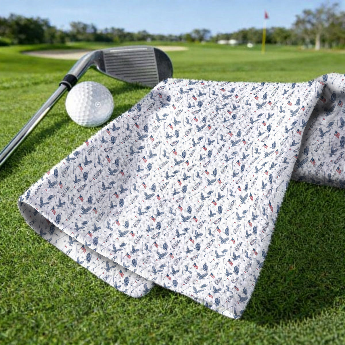 Patriotic Eagle Golf Towel, American Flag Pattern Golf Towels, USA Independence Golf Apparel