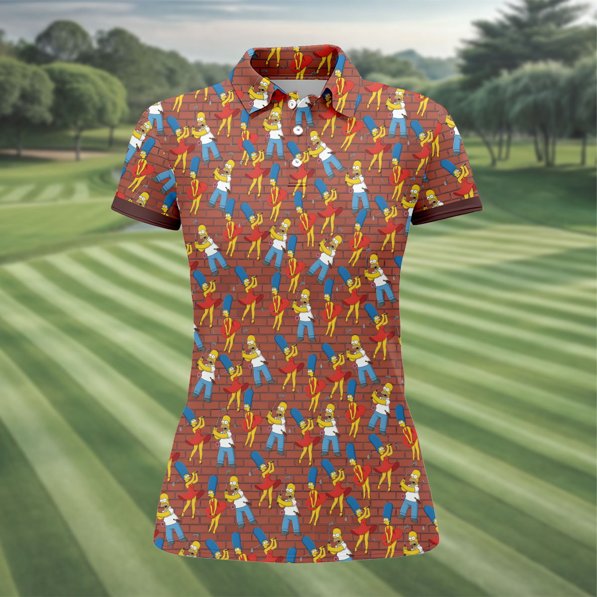 Funny Cartoon Couple Pattern Golf Polo Shirt, Ladies Golf Shirts, Golf Shirts For Women