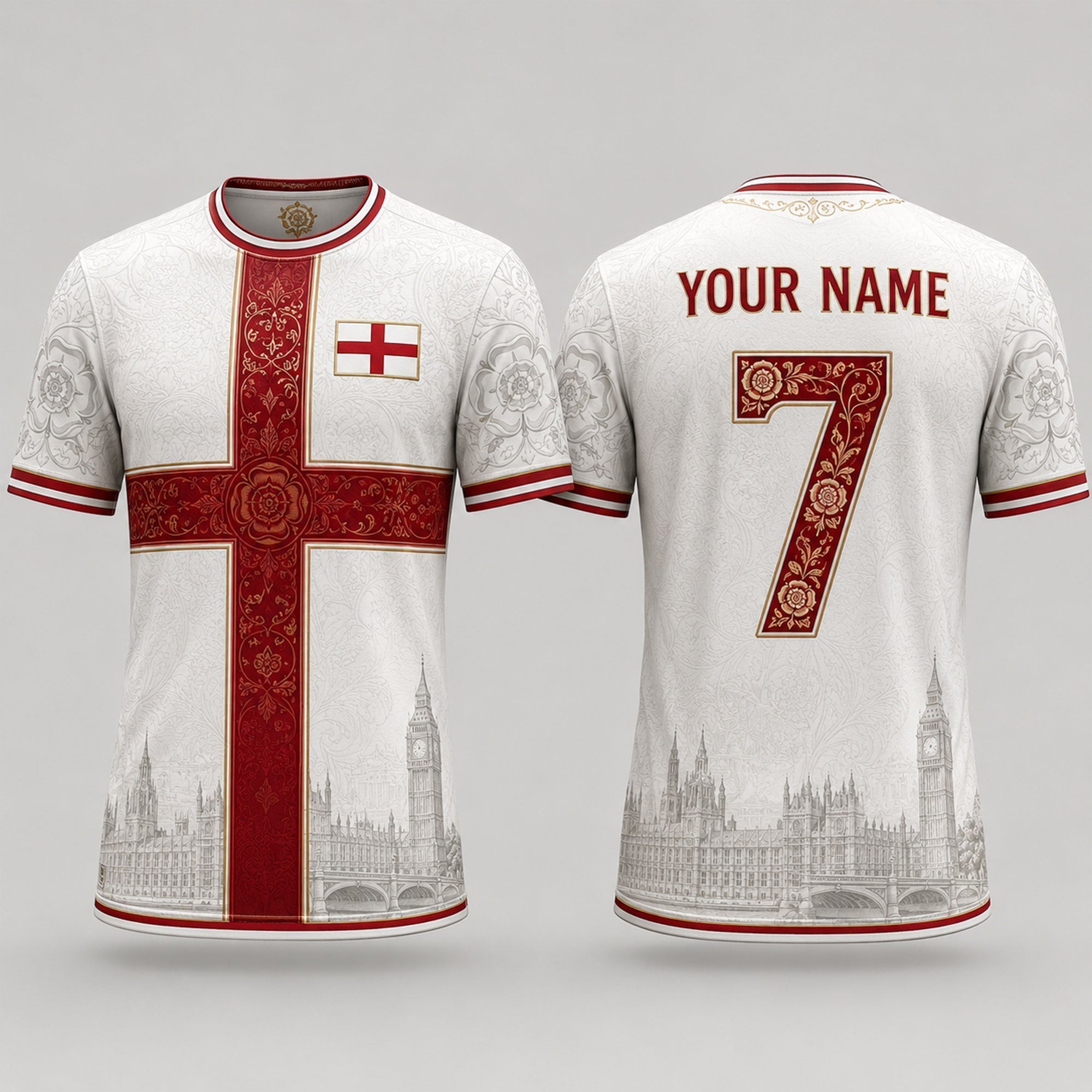 St. George's Cross Fooball Shirt, England Football Flag V-Neck For Men Football Lover, Father's Day Presents