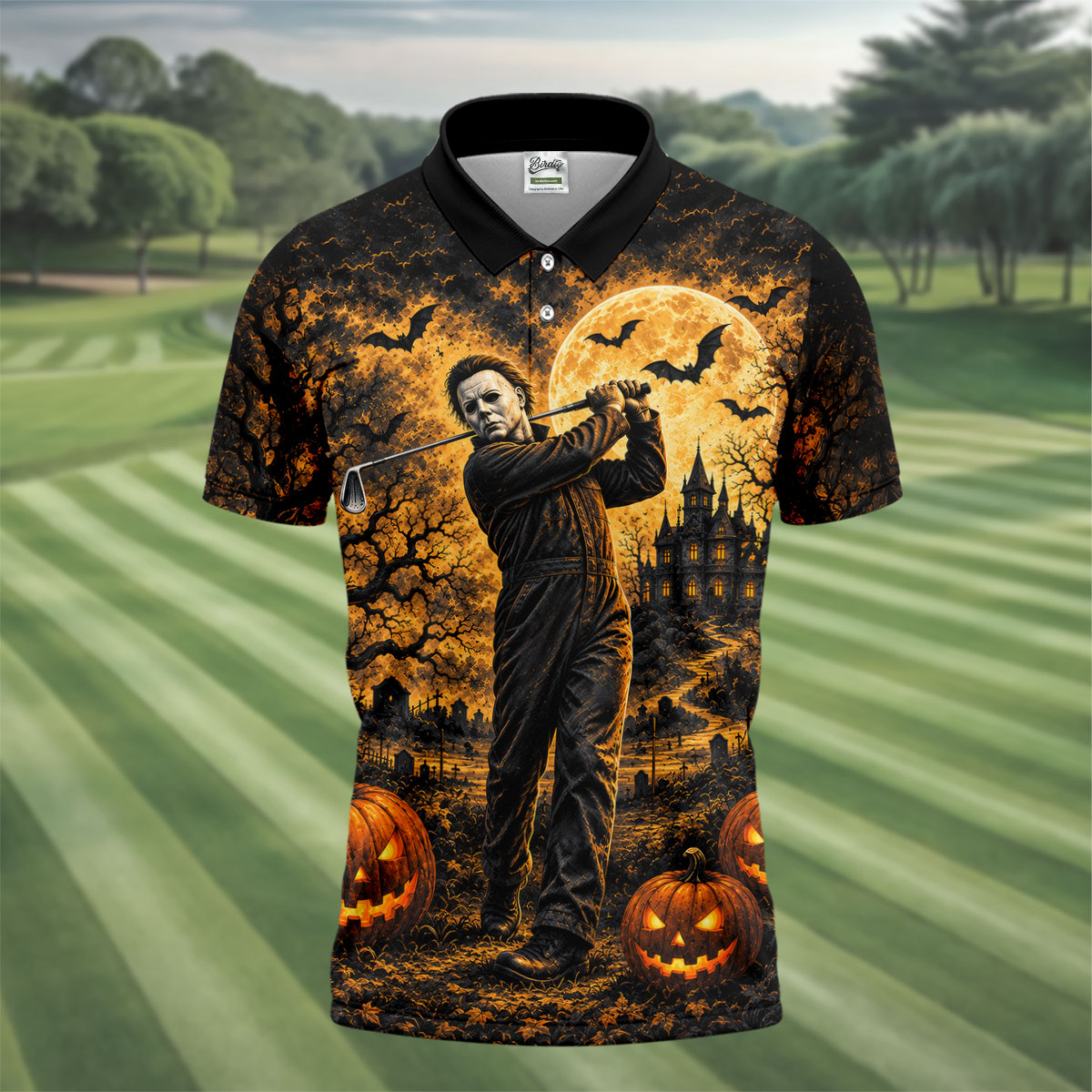 Bogeyman Horror Character Halloween Golf Polo Shirt, Mens Golf Polo, Mens Golf Shirts