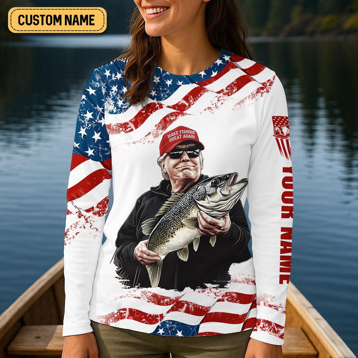 Make Fishing Great Again Patriotic Fishing Shirt, Red White Blue Fishing UPF Shirts, Female Fishing Shirts
