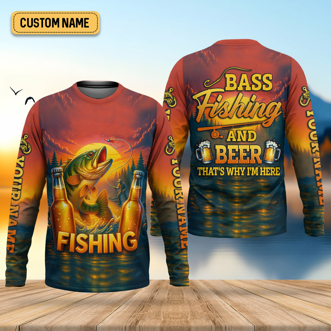 Bass Fishing And Beer That's Why I'm Here SPF Shirt For Men, Fishing Gifts For Men, Custom Fishing Shirts