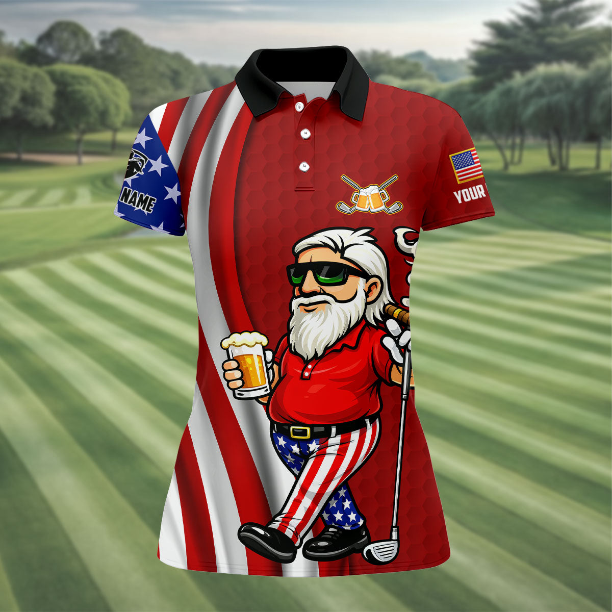 Happiness Is An Old Man With A Beer Funny 4th Of July Red Golf Shirt, 250th Anniversary Women's Golf Tops
