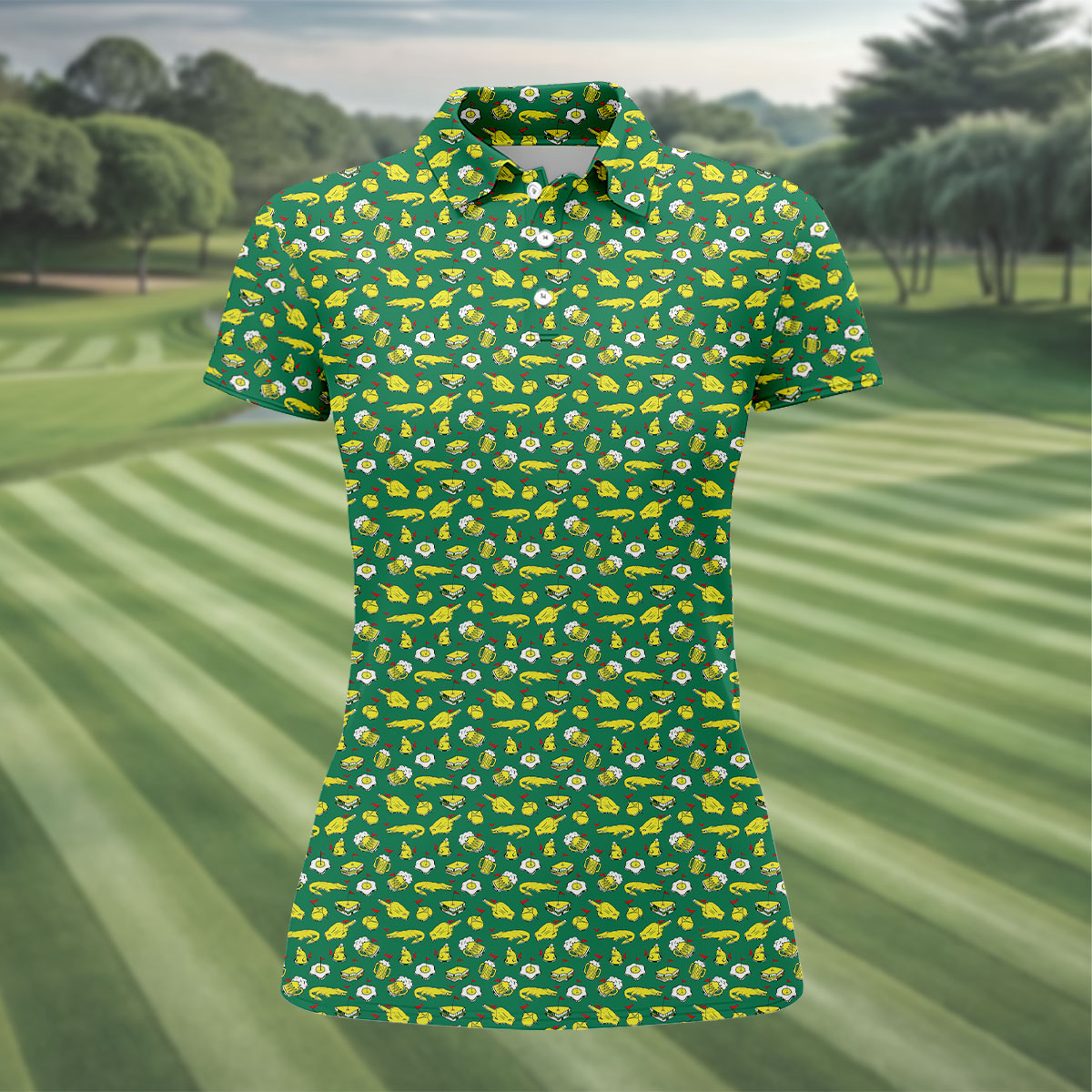 Fried Egg Sandwich Aligator Beer Fun Women's Golf Shirts, Ladies Golf Shirts, Women's Polo Shirt