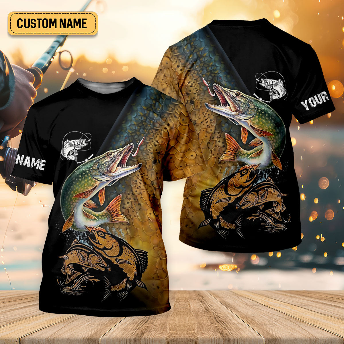 Northern Pike Fishing Gold Brown Scale Pattern Fishing UPF Shirts, Women Fishing Shirt