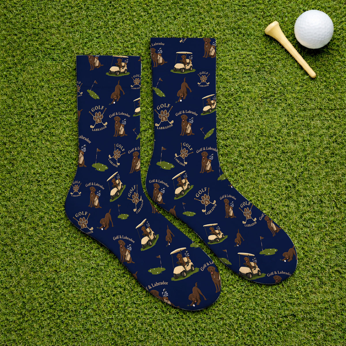 Labrador Pattern Golf Sock, Funny Dog Golf Crew Socks, Crazy Golf Gift For Golfer