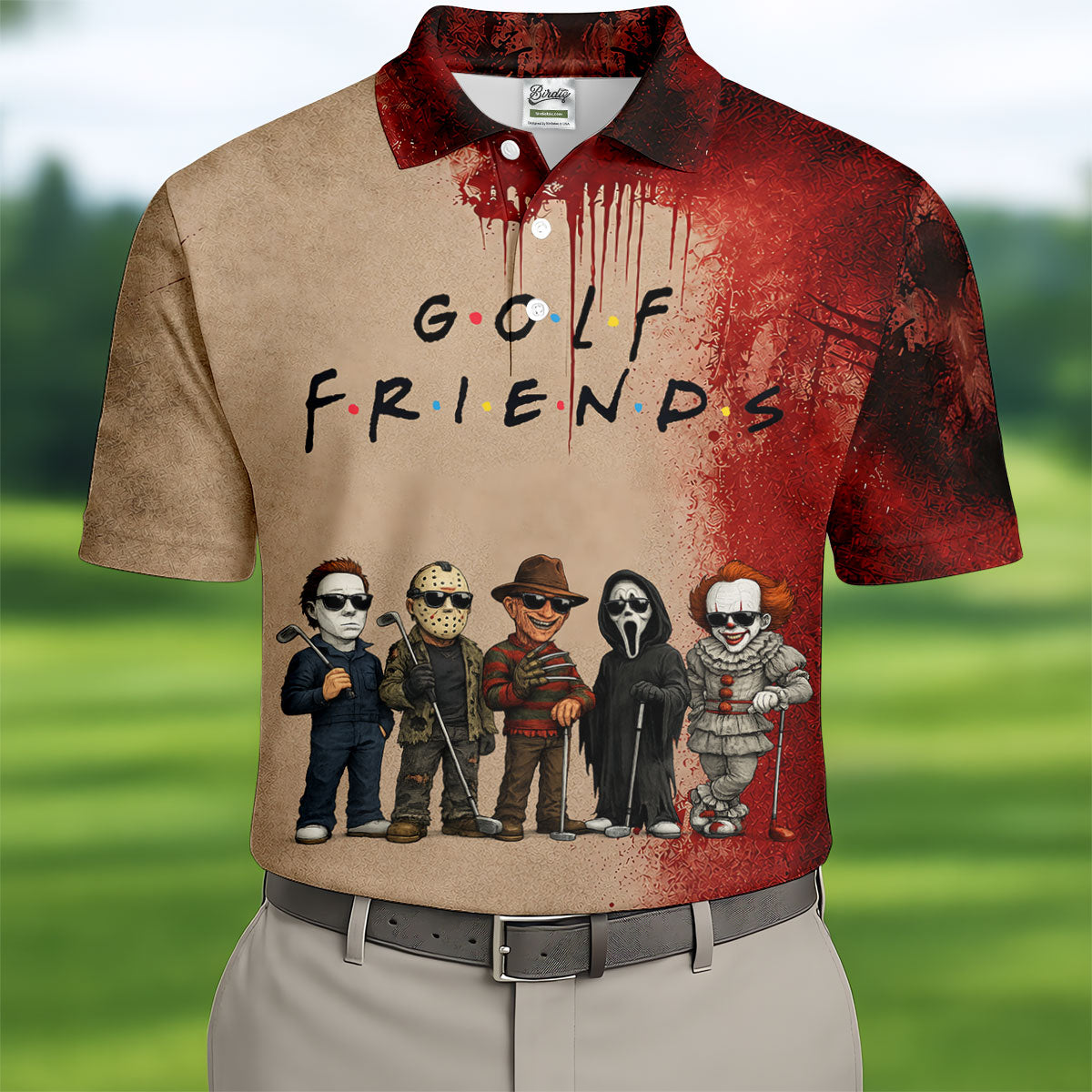 Golf Friends Horror Character Halloween Polo Shirt, Golf Shirts For Men, Mens Golf Apparel