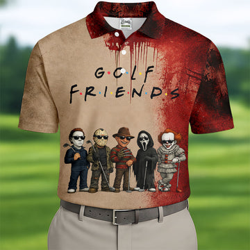 Golf Friends Horror Character Halloween Polo Shirt, Golf Shirts For Men, Mens Golf Apparel