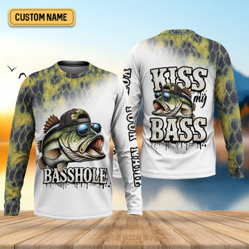 Basshole Kiss My Bass Fishing UPF Shirts, Funny Fishing Shirt, Fishing Shirts For Men