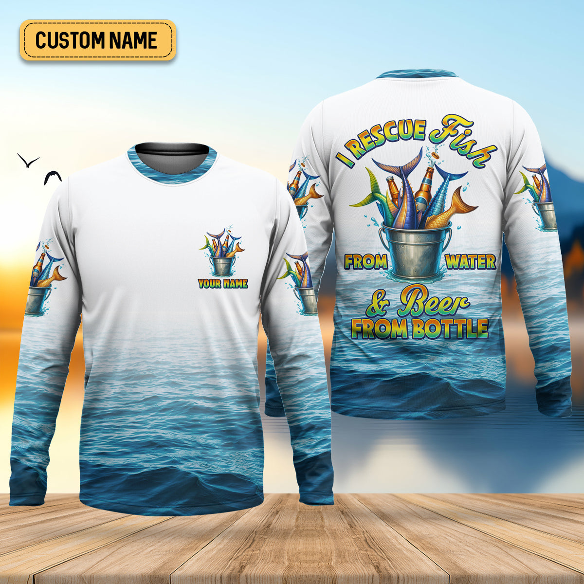 I Rescue Fish From Water And Beer From Bottle Fishing UPF Shirts, Fishing Gifts For Men, Men's Fishing Shirt