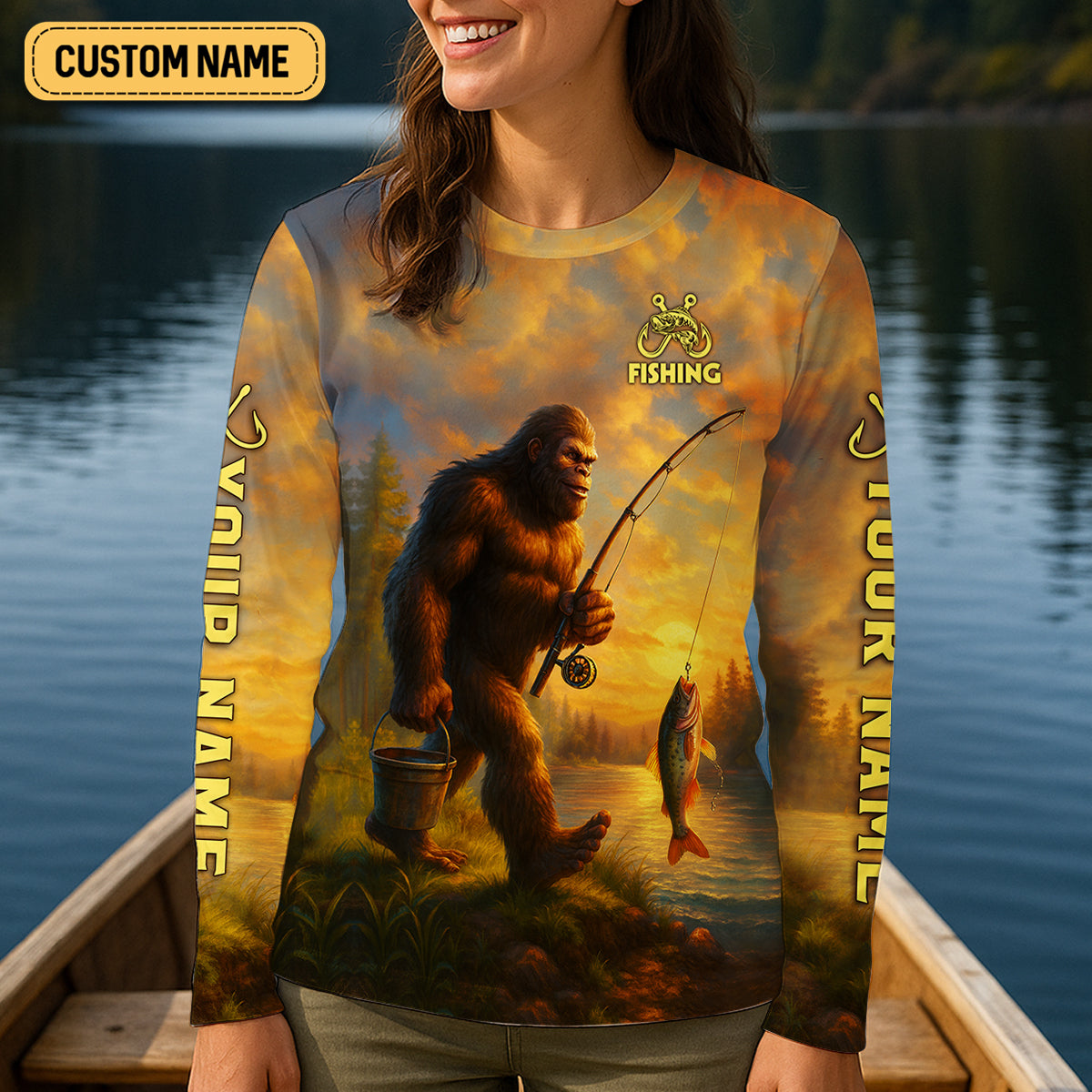 The Best Things In Life Are Wild And Free Bigfoot Sunset Funny Fishing Shirt, Women SPF Shirt