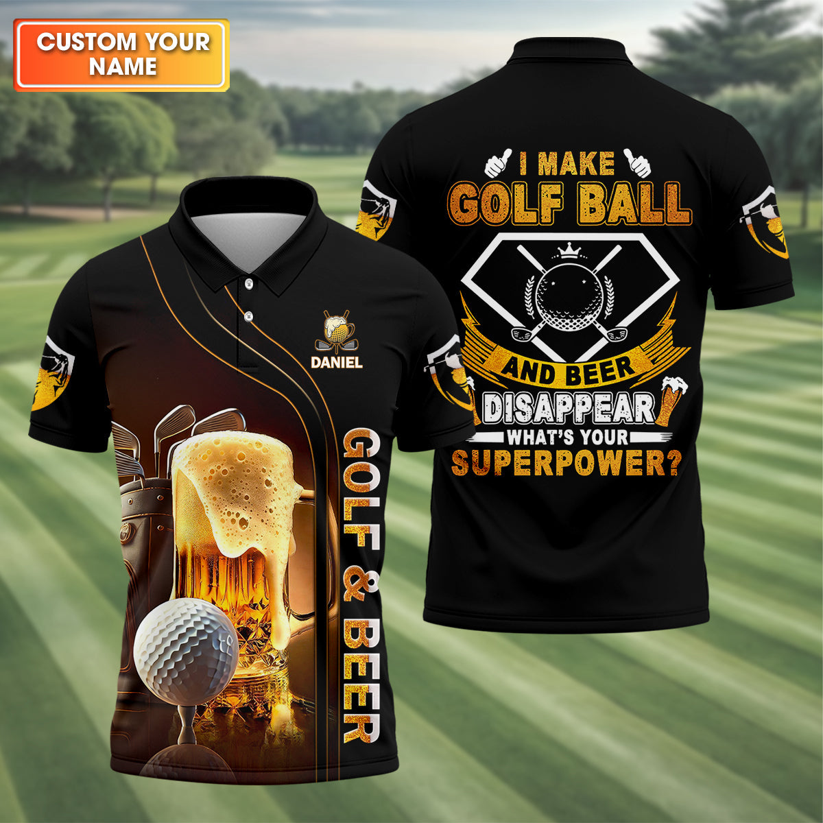 I Make Golf Ball And Beer Disappear Custom Golf Polo ShirtMens Golf Gift, Golf Lover Gift