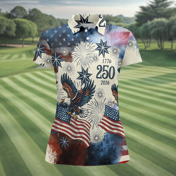 United States 250th Anniversary Patriotic Eagle Vintage Golf Shirt, 4th Of July Golf Shirt For Women