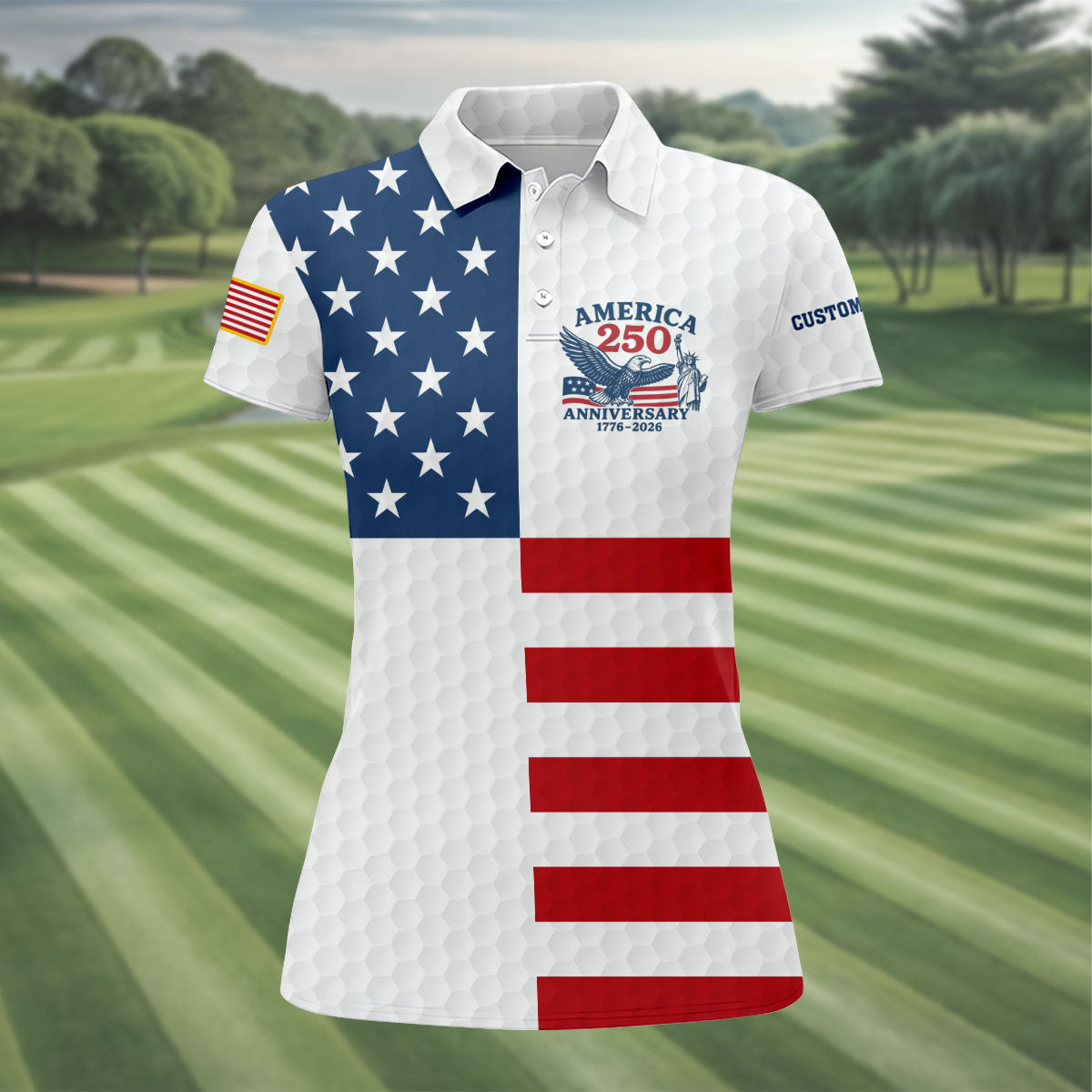 America 250 Anniversary Golf Ball Pattern Patriotic Golf Shirt, 4th Of July Golf Shirt For Women