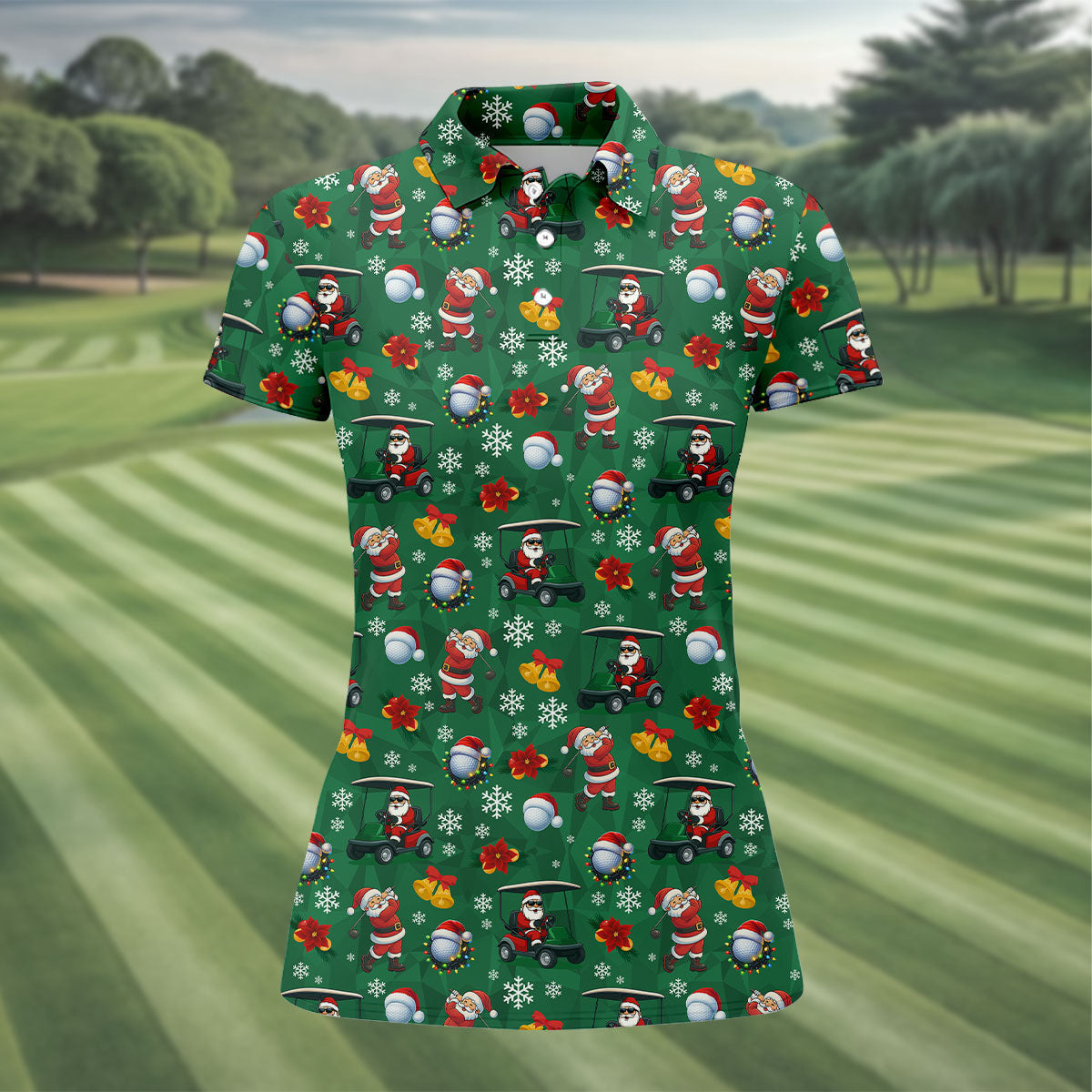Santa Christmas Green Golf Polo, Women Golf Top, Golf Christmas Gifts, Ladies Golf Shirts
