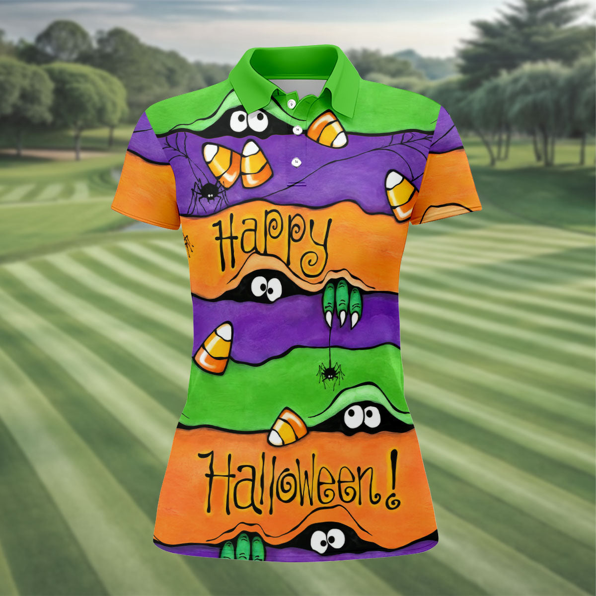 Happy Halloween Candy Monster Horror Character Polo Shirt, Golf Shirt, Women's Golf Polo