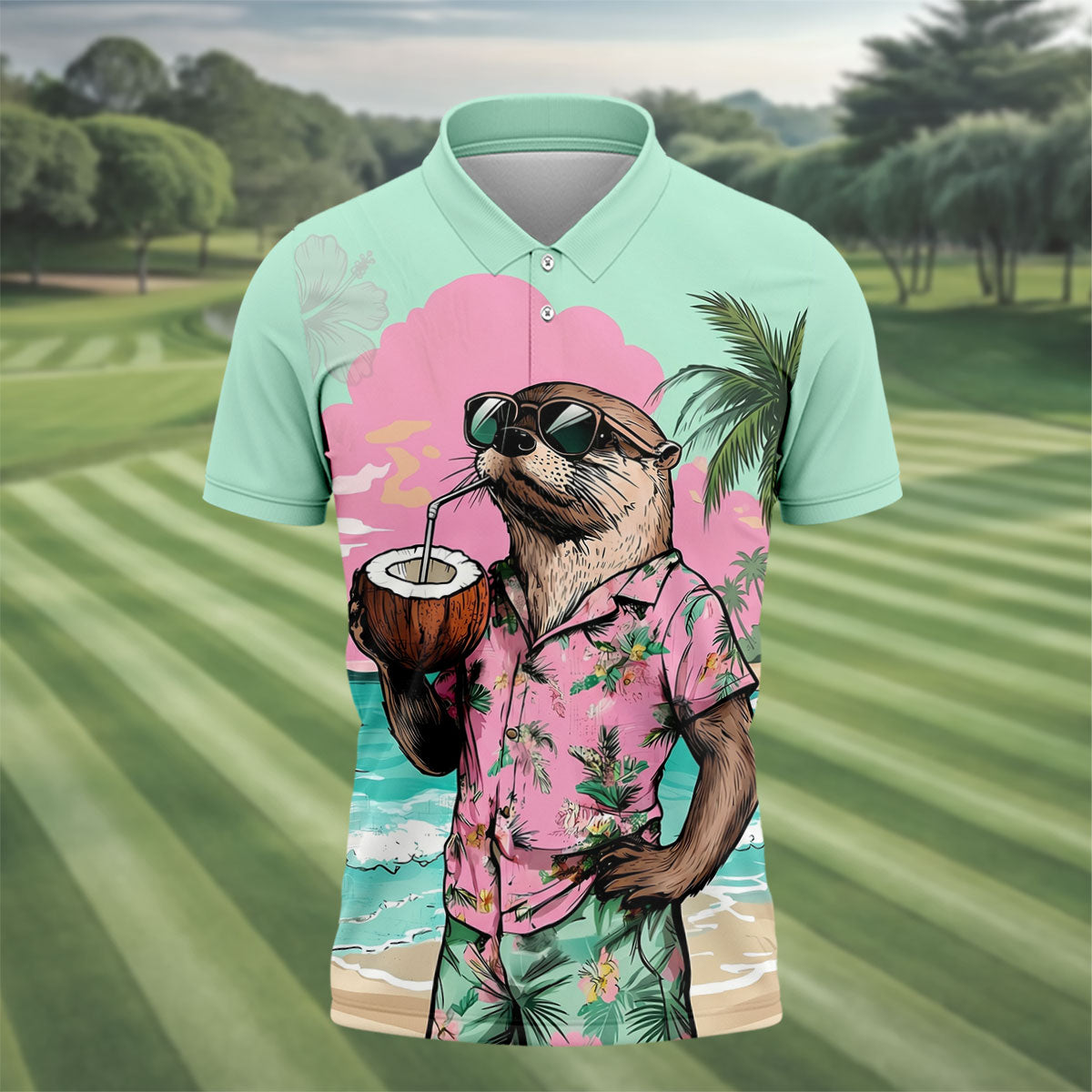 Funny Otter Tropical Summer Hawaiian Golf Shirt, Polo Shirts For Men, Golfing Apparel