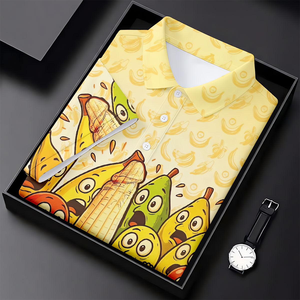 Funny Banana Fruit Cartoon Pattern Polo Shirt, Womens Golf Polo, Golf Shirts For Women