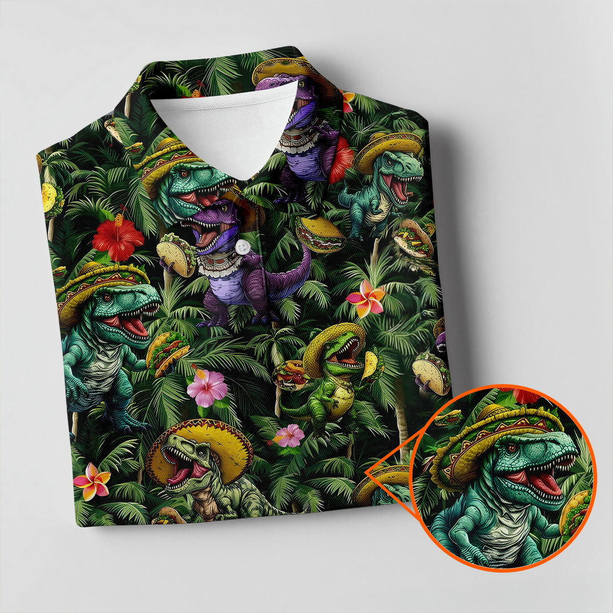 Hawaiian Dinosaur Sombreros Tacos Cinco De Mayo Celebration Fiesta Themed Golf Shirts For Men