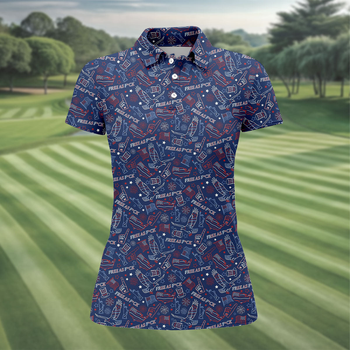 Bald Eagle American Flag Red White Blue 4th Of July Women Golf Top, 250th Anniversary Patriotic Golf Shirt