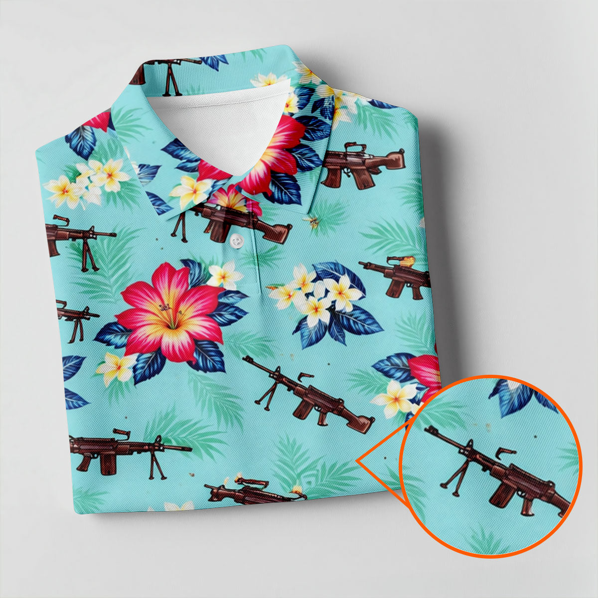 Floral Pattern Army Theme Hawaiian Golf Shirt, Women's Golf Tops, Ladies Golf Shirts
