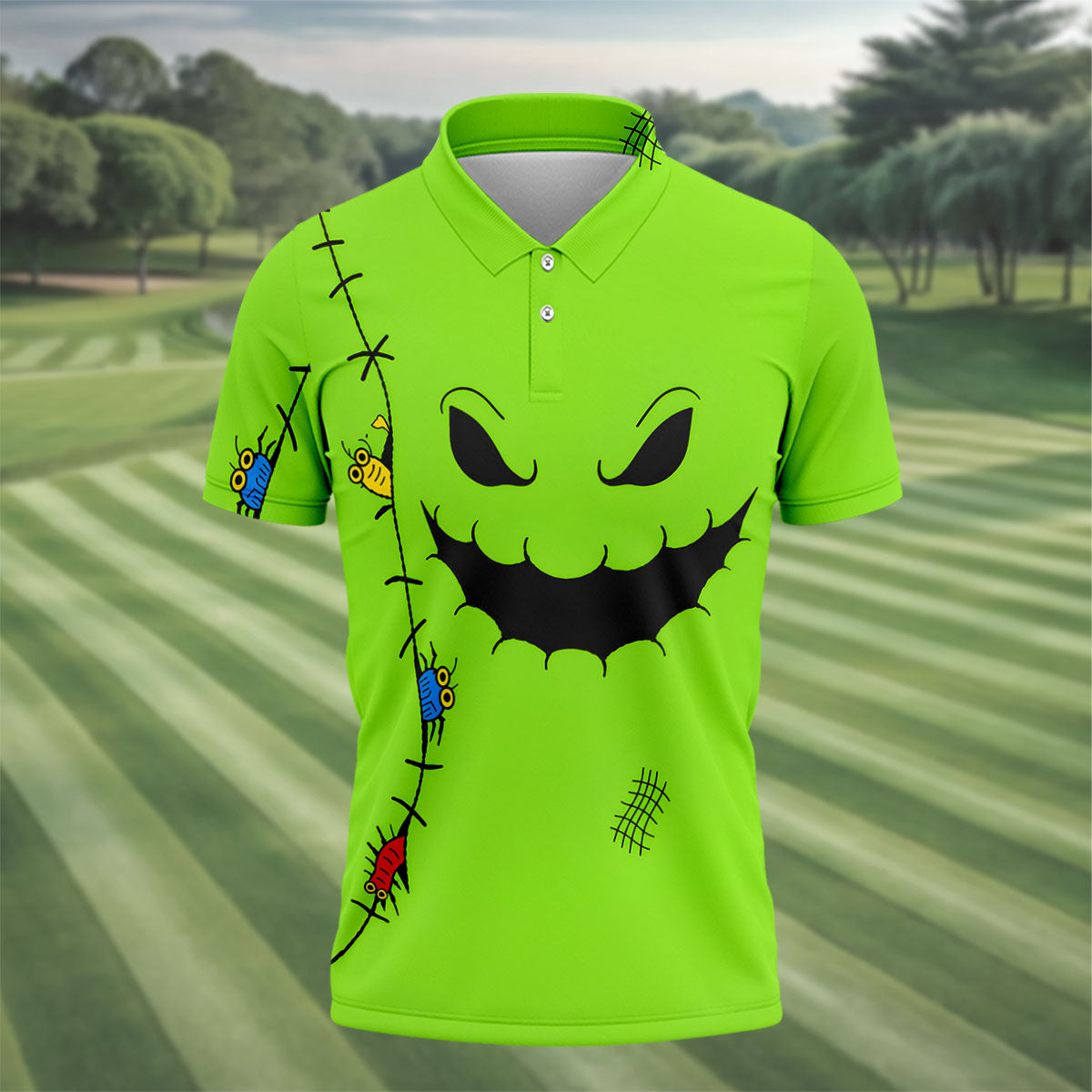 Halloween Monster Face Sleeveless Golf Polo Shirt, Mens Golf Polo, Golf Shirts For Men