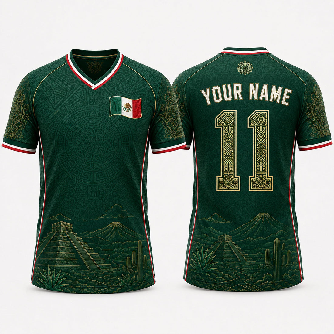 Mexican Landscape Fooball Shirt, V-Neck For Men Football Lover, Mexico Team Football Gifts