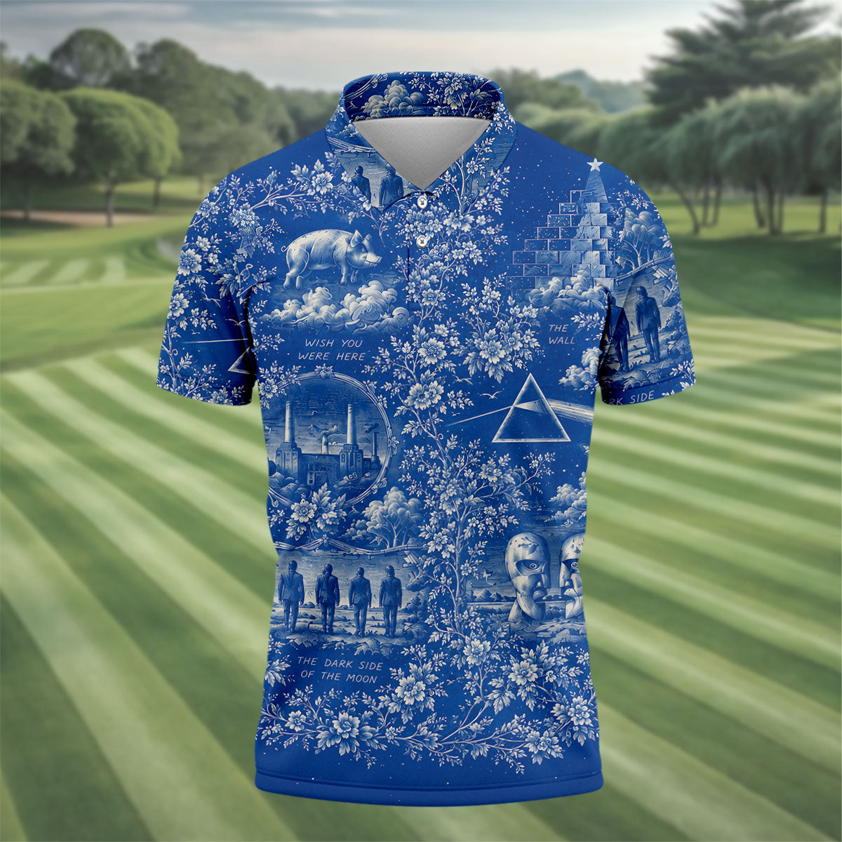 Surreal Retro Music Art Pattern Polo Shirt, Mens Golf Polo, Golf Polo Shirts For Men