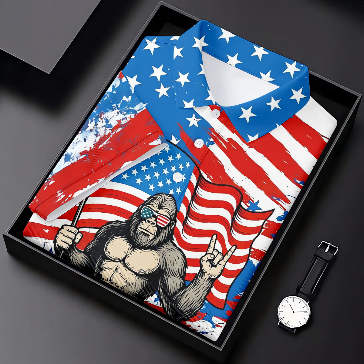 Bigfreedom Red White Blue Patriotic Bigfoot 4th Of July Golf Shirt, 250 Years Golf Shirt For Women