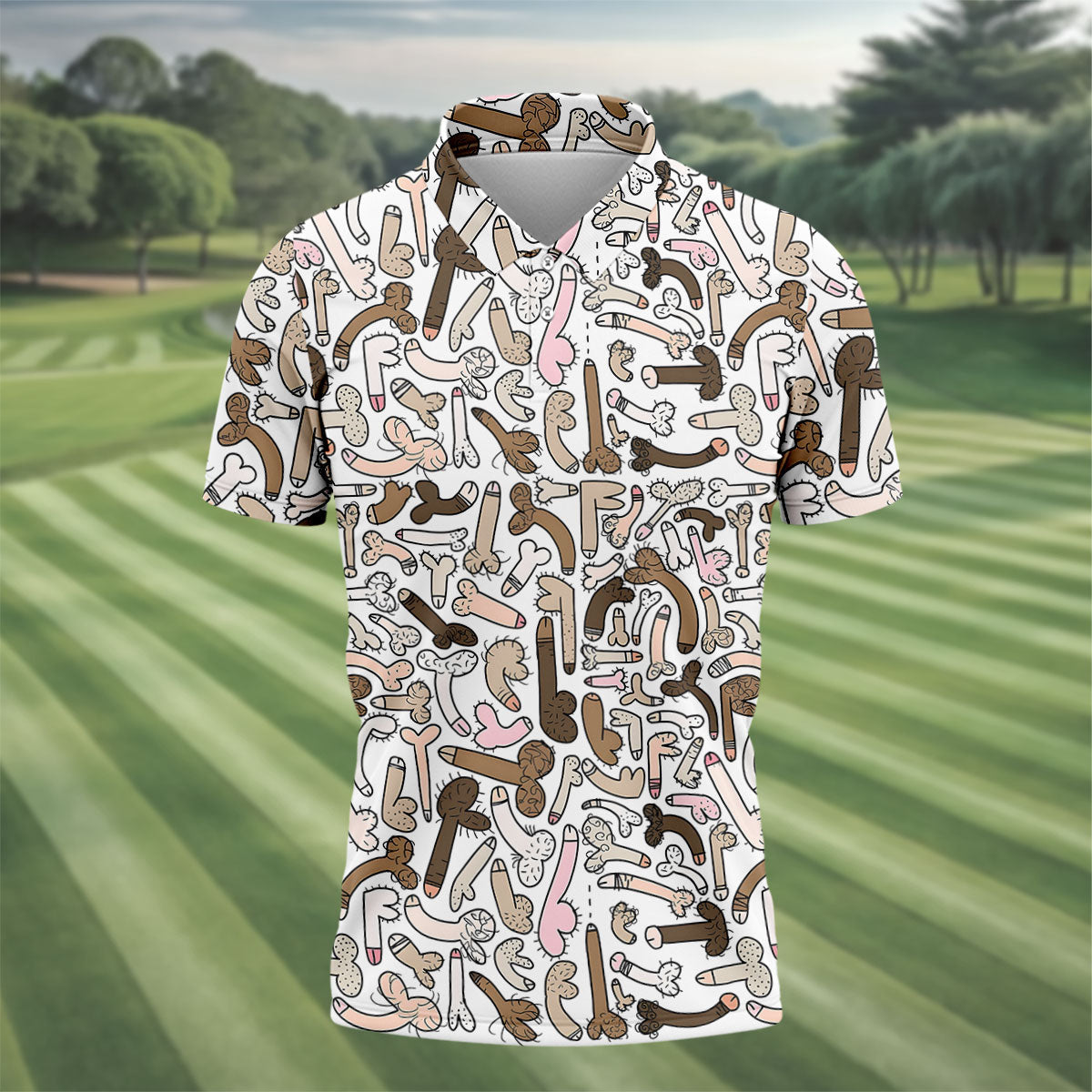 Funny Adult Doodle Novelty Pattern Polo Shirt, Mens Golf Polo, Golf Shirts For Men