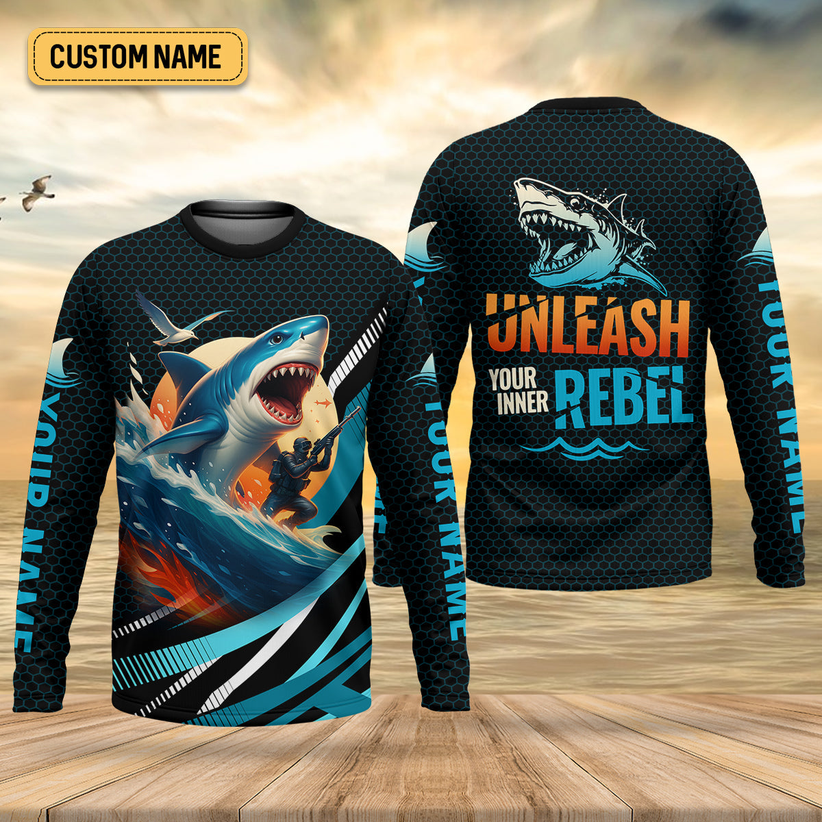 Shark Fishing SPF Shirts, Unleash Your Inner Rebel Performance Fishing Shirts, Fishing Shirts For Men