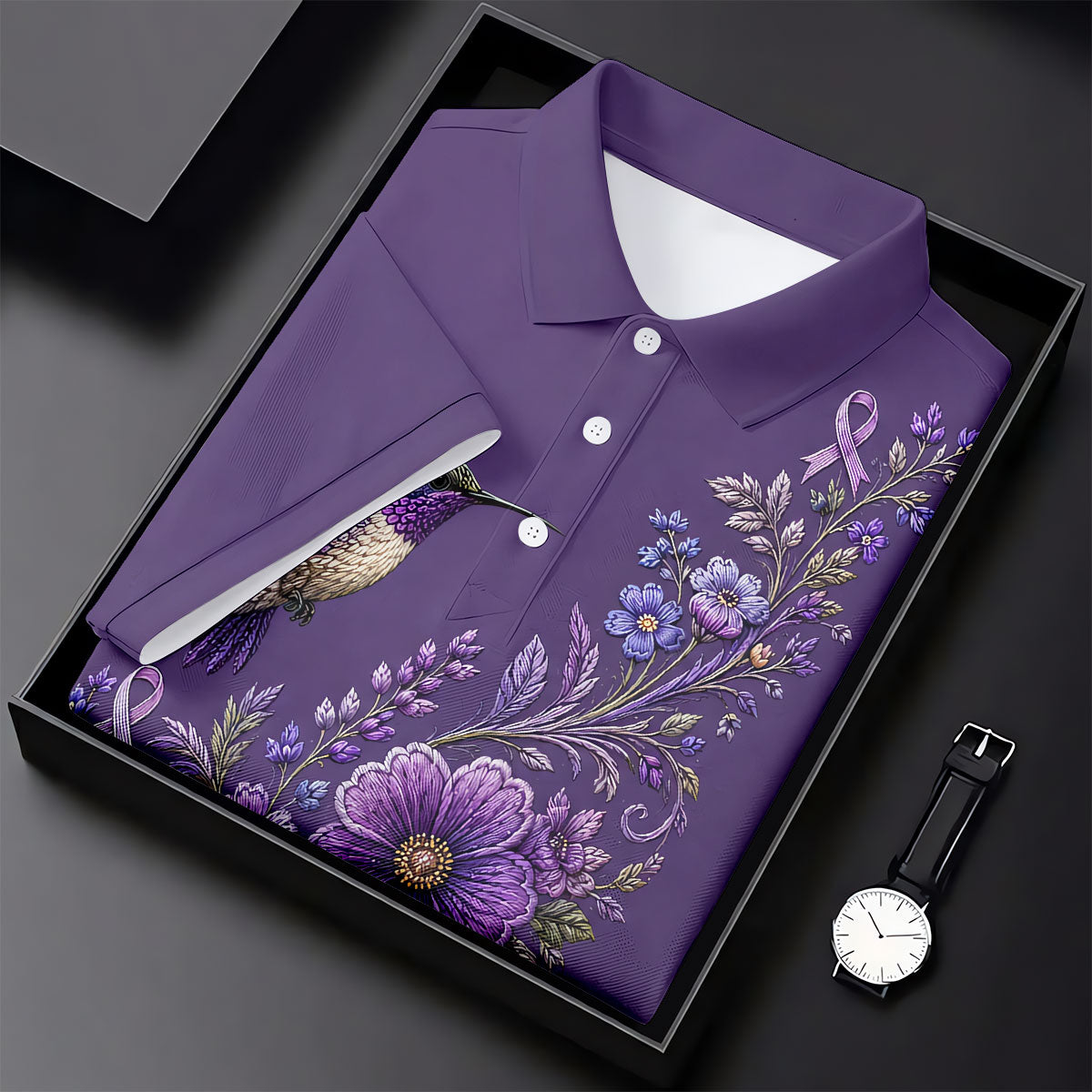 Cancer Awareness Purple Ribbon Floral Polo Shirt, Womens Golf Polo, Golf Shirts For Women
