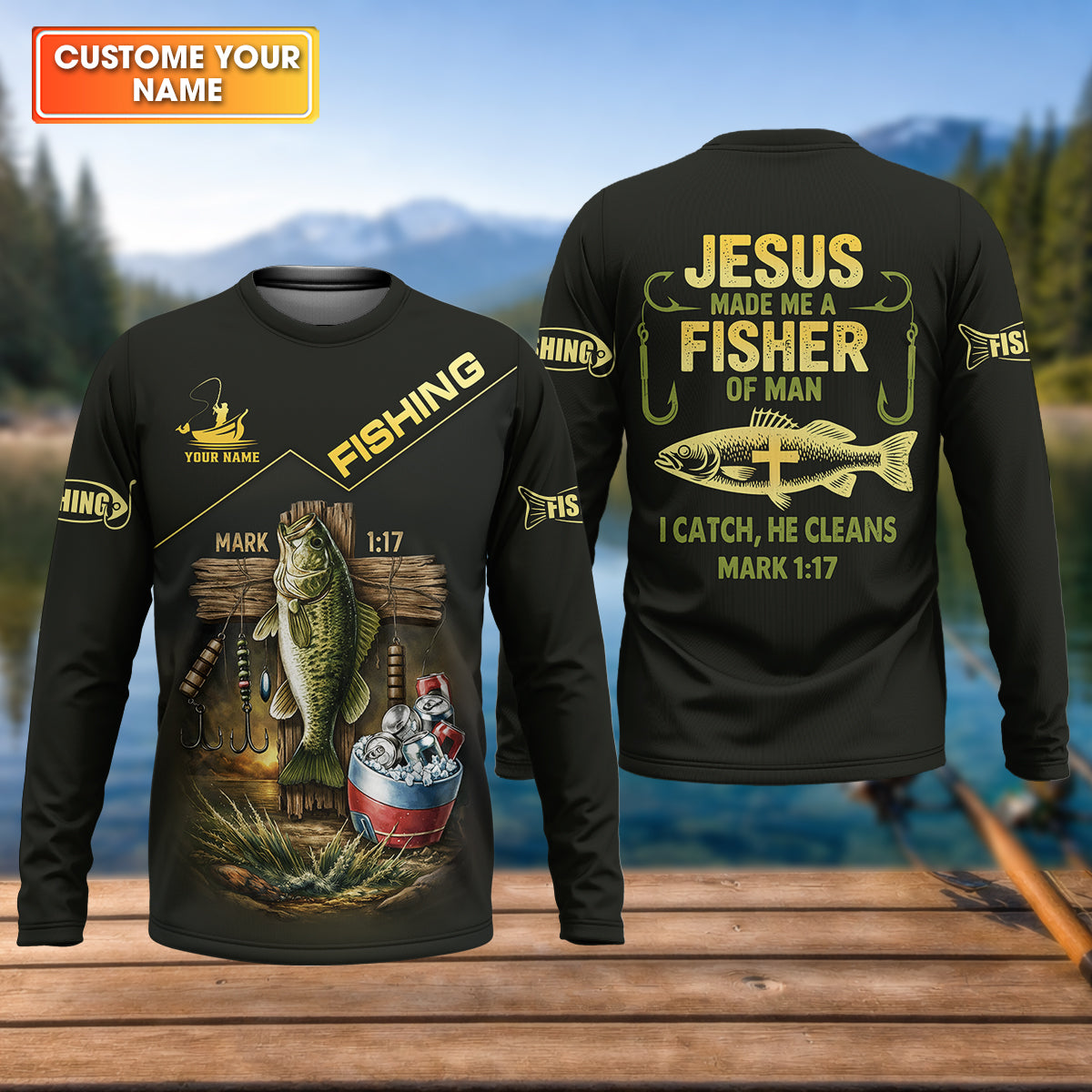 Jesus Made Me A Fisher Of Man Fishing UPF Shirts, Jesus Fishing Shirt, Funny Fishing Shirt