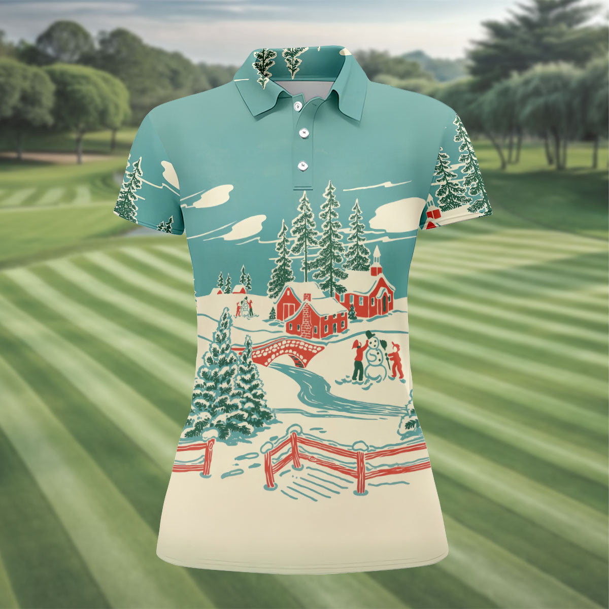 Christmas Winter Village Snowman Golf Polo Shirt, Women’s Golf Polo, Golf Tops For Women