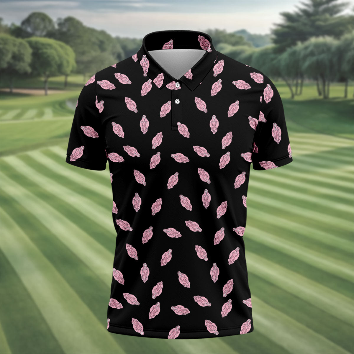 Funny Pink Adult Humor Pattern Polo Shirt, Mens Golf Polo, Golf Polo Shirts For Men