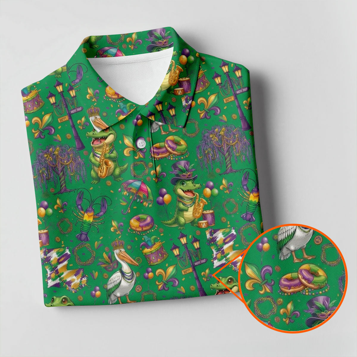 Mardi Gras Fleur De Lis Animal Band Green Golf Shirt, Women's Golf Shirts, Ladies Golf Polos