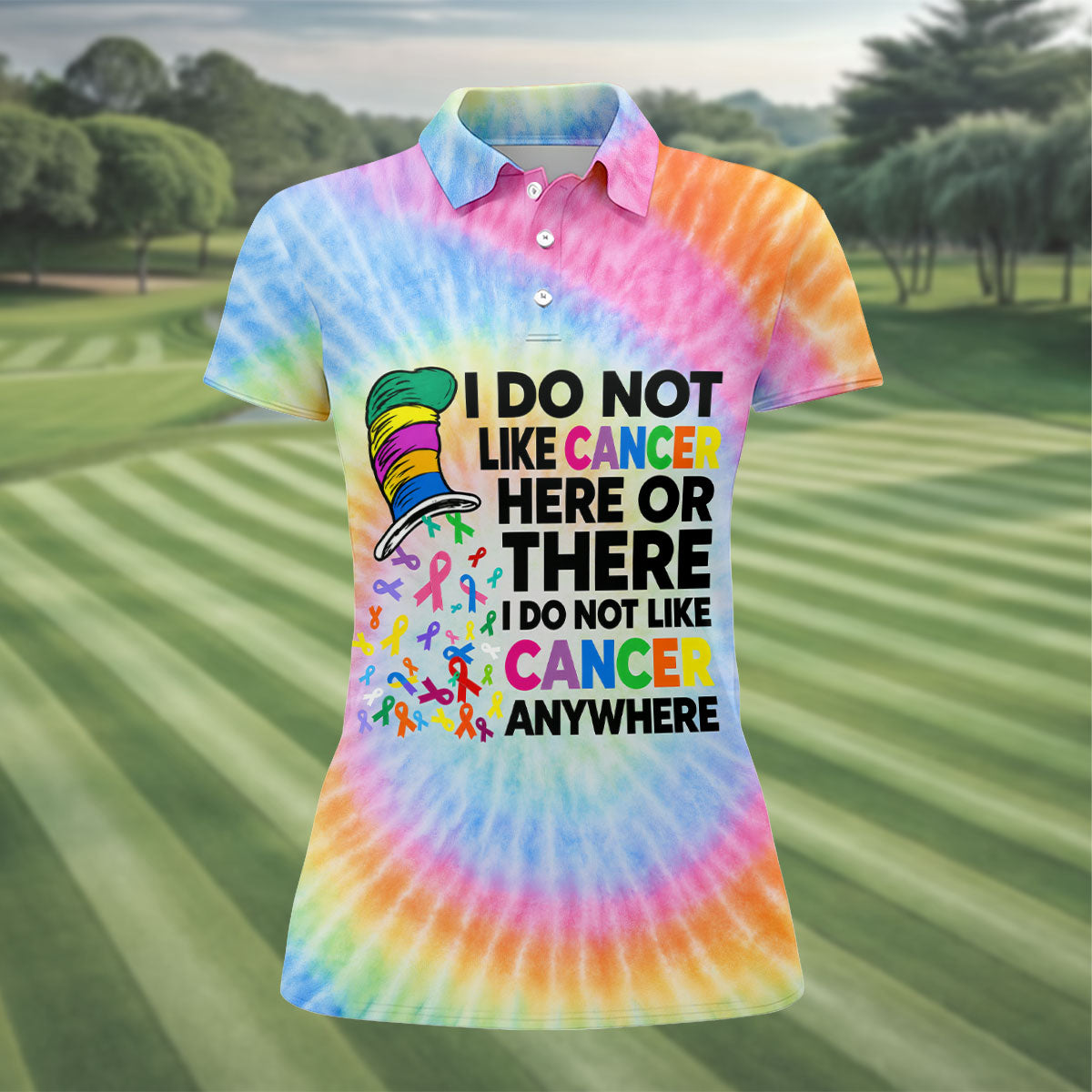 I Do Not Like Cancer Tie Dye Polo Shirt, Golf Shirts For Women, Women’s Golf Apparel