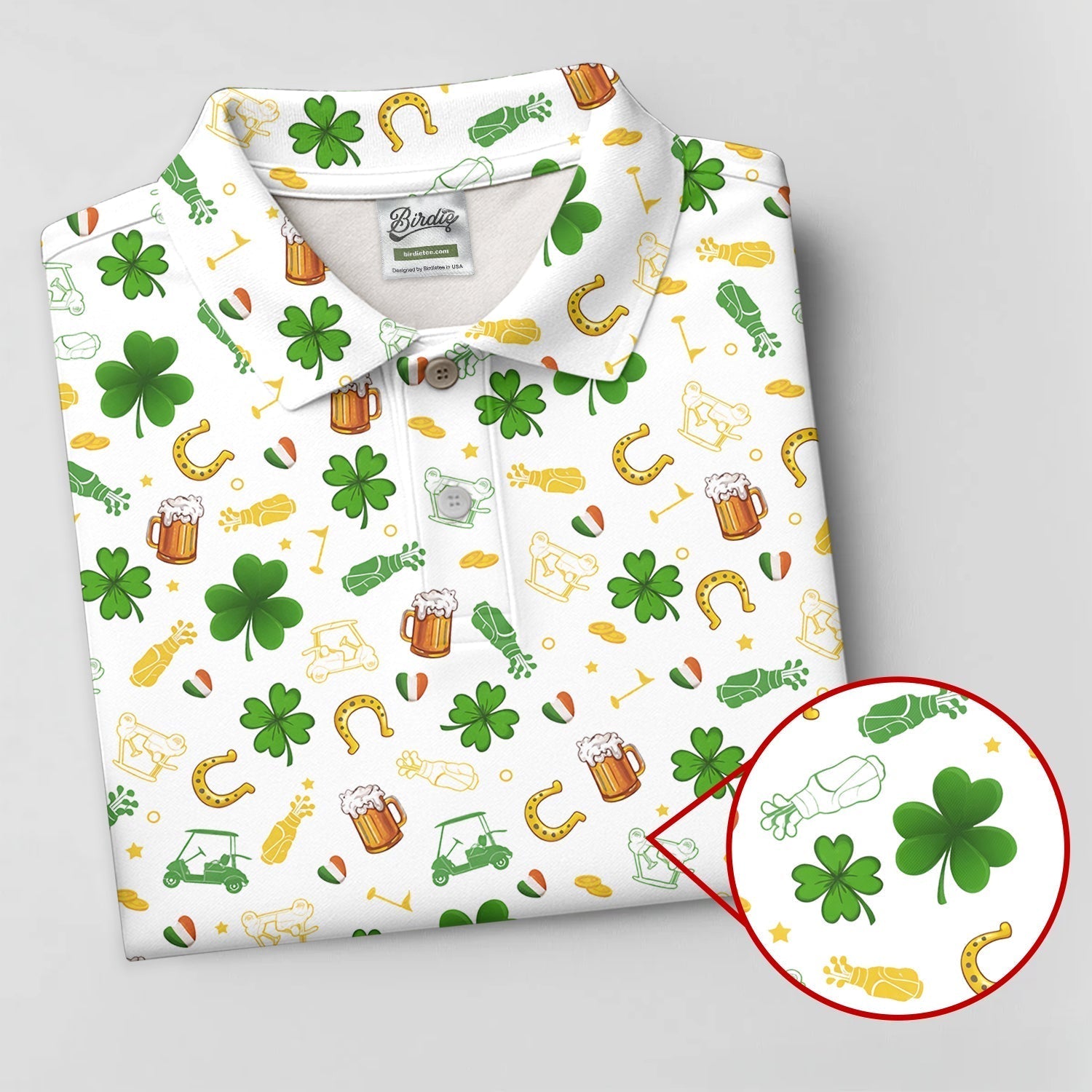 St Patrick's Day Beer Golden Horseshoes Shamrock Golf Shirt, Women's Golf Tops, Ladies Golf Polos