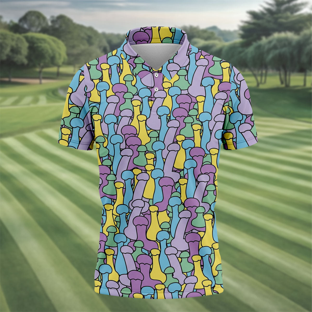 Funny Colorful Adult Humor Pattern Polo Shirt, Mens Golf Shirts, Golf Apparel For Men