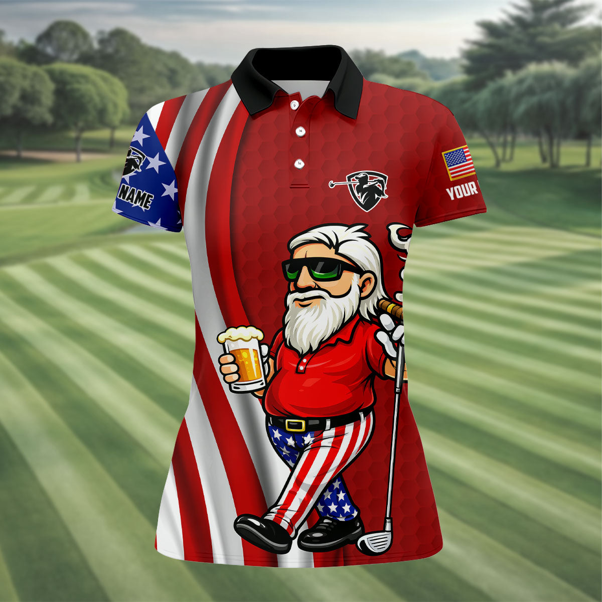 Patriotic Man Golf And Beer Funny 4th Of July Red Golf Shirt, 250 Years Of America Women's Golf Tops