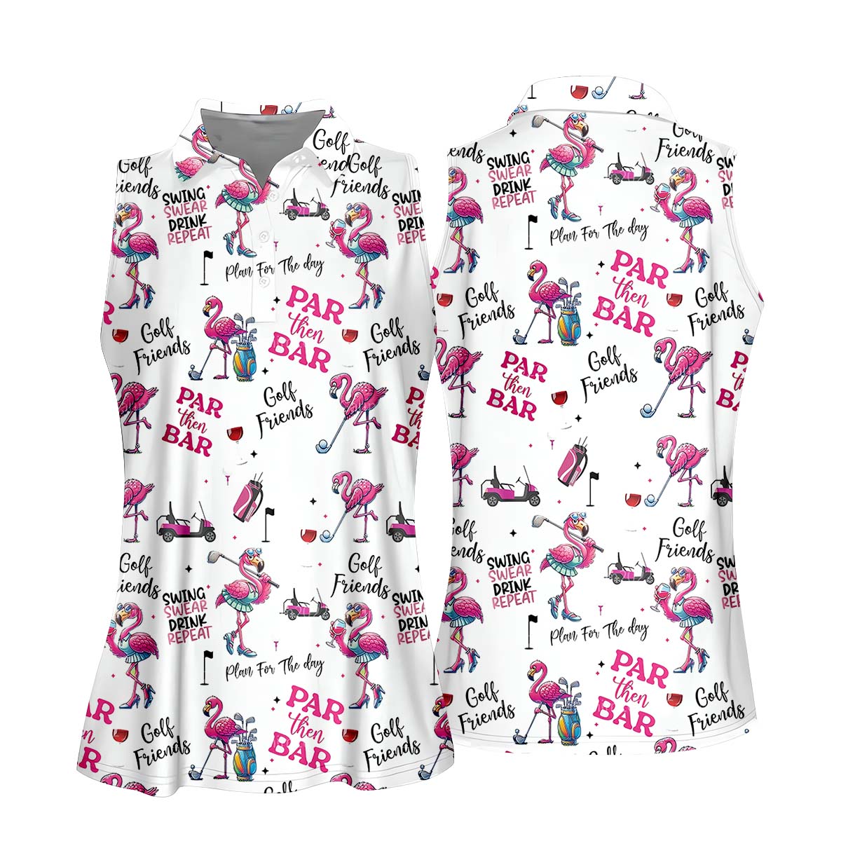 Par Then Bar Flamingo Long Sleeve Polo Womens, Custom Ladies Golf Polos Shirt
