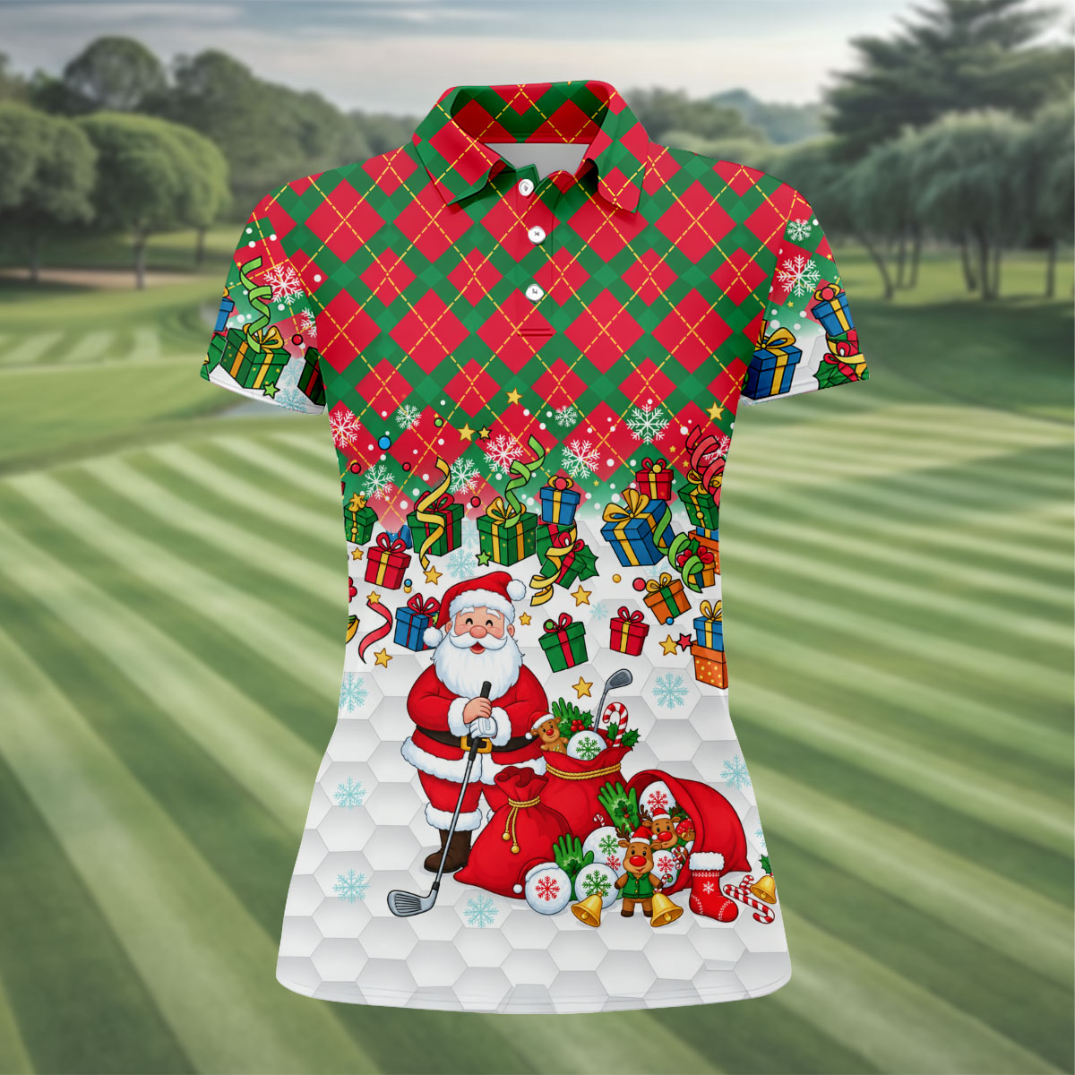 Christmas Santa Golfer and Gifts Polo Shirt, Women’s Golf Polo, Golf Shirts For Women
