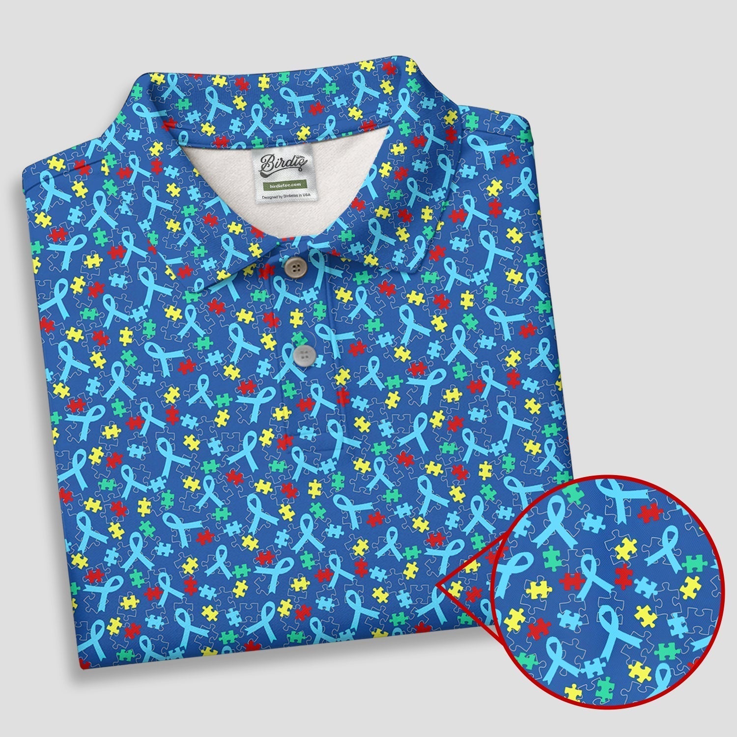 Autism Awareness Ribbon And Colorful Puzzles Blue Golf Shirt, Women's Golf Tops, Ladies Golf Shirts