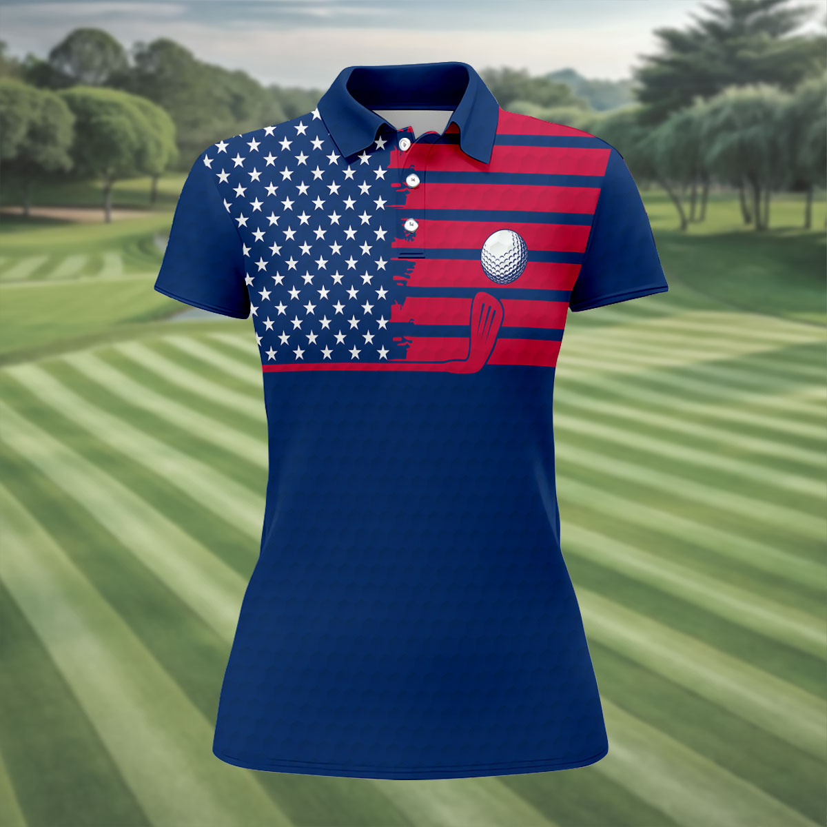 Stop Looking At My Putt US Flag Pattern Funny Golf Shirt, 250 Years 4th Of July Patriotic Golf Shirt For Women