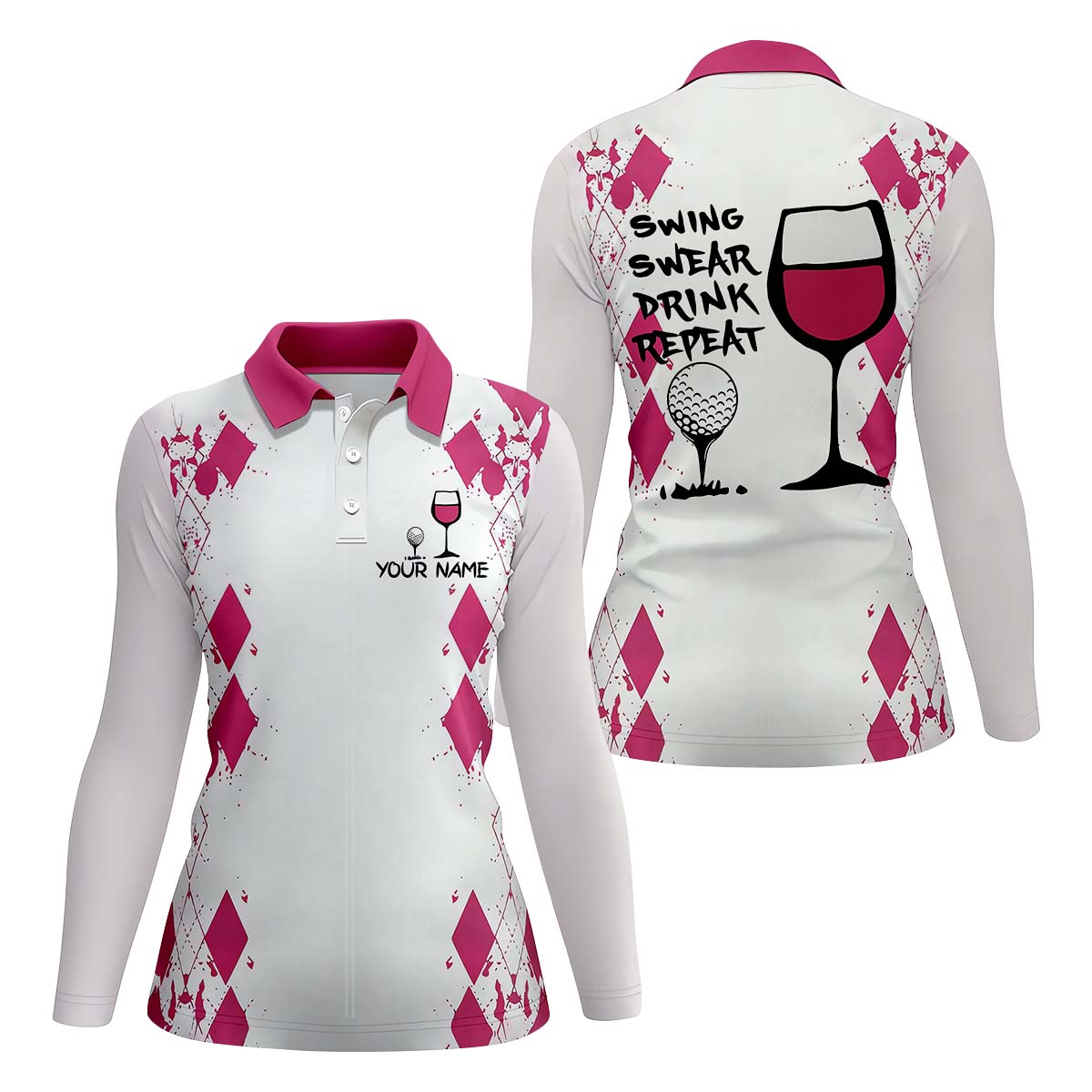 Swing Swear Drink Repeat Womens Golf Polo ShirtGolfing Apparel, Womens Golf Gifts